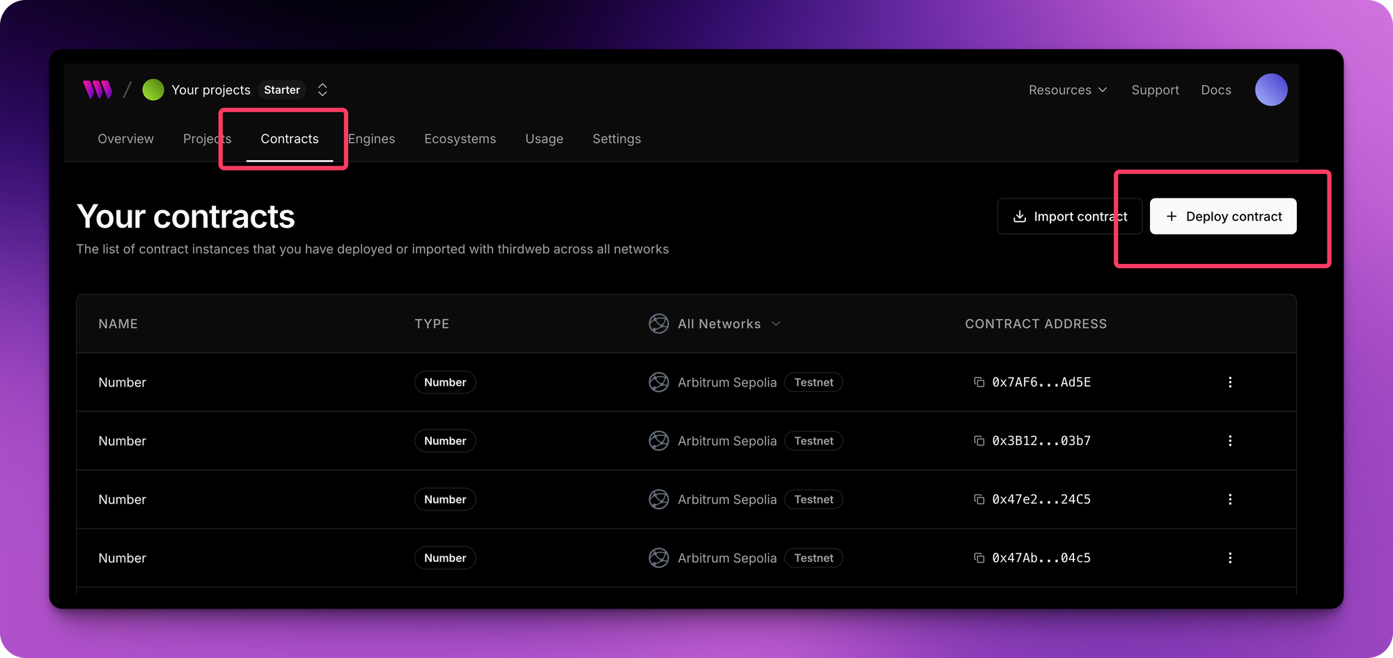 thirdweb contracts dashboard flow of how to deploy a smart contract